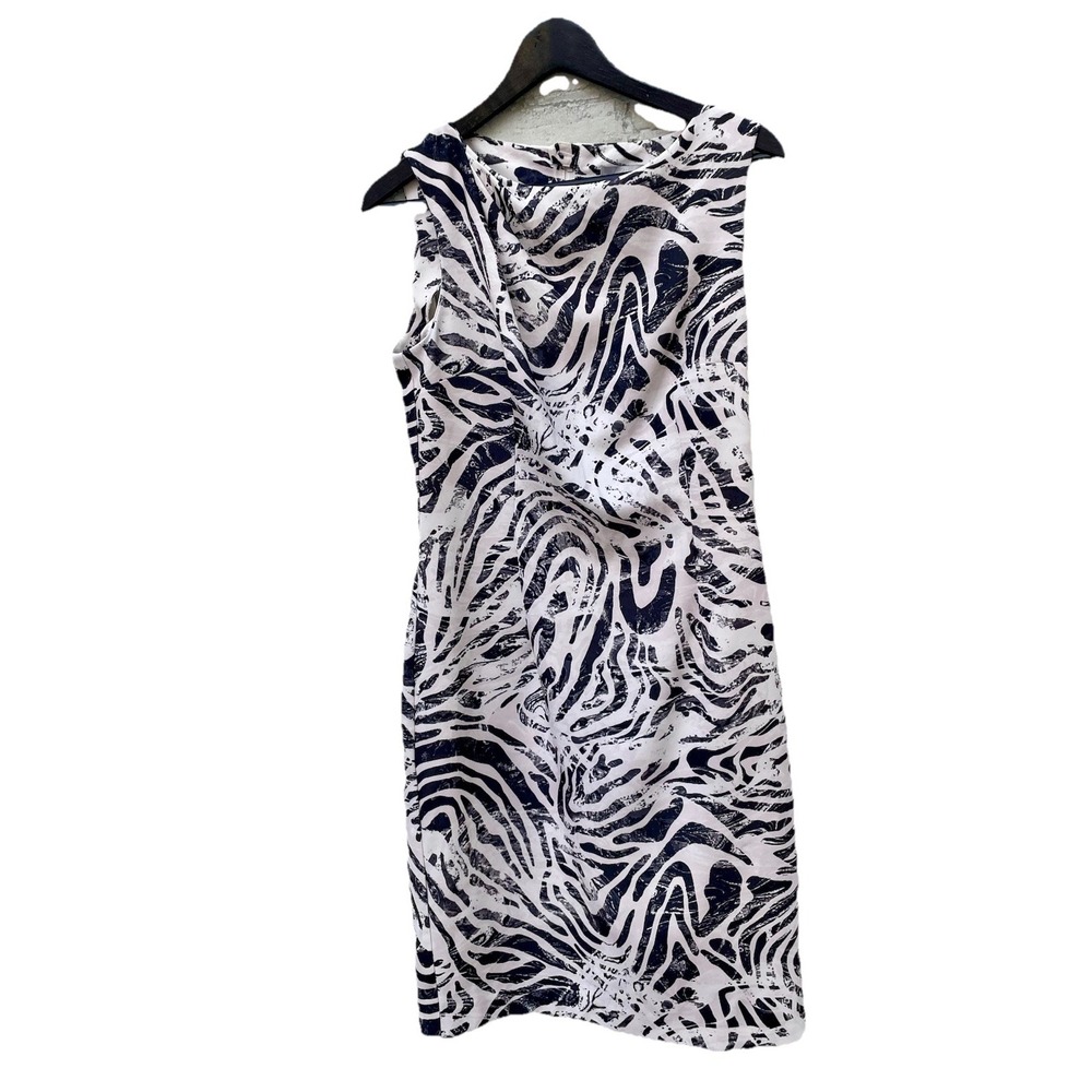 HM Womens Sleeveless Zebra Print Sheath Dress Black White Size 8 Boat Neck